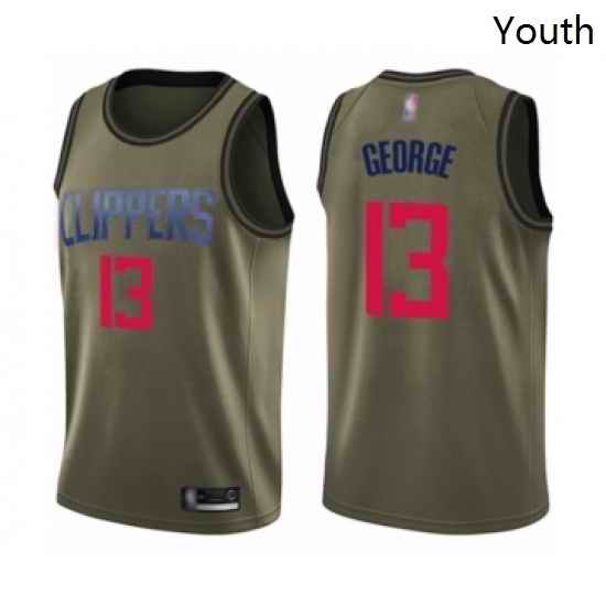 Youth Los Angeles Clippers 13 Paul George Swingman Green Salute to Service Basketball Jersey